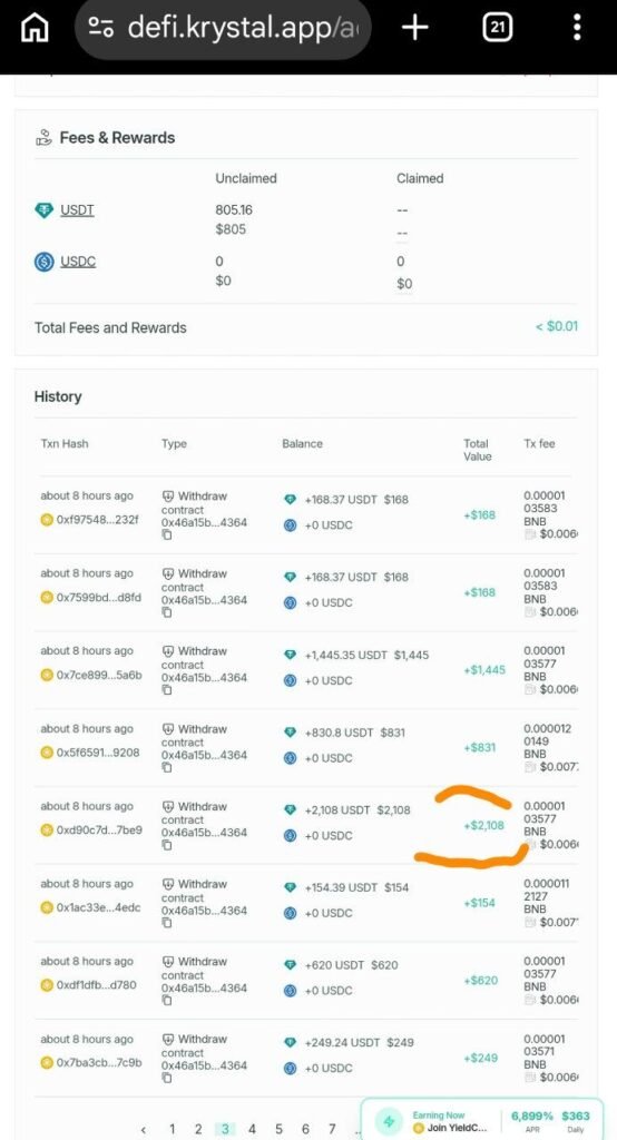 BitNest - Historial completo de retiros on-chain