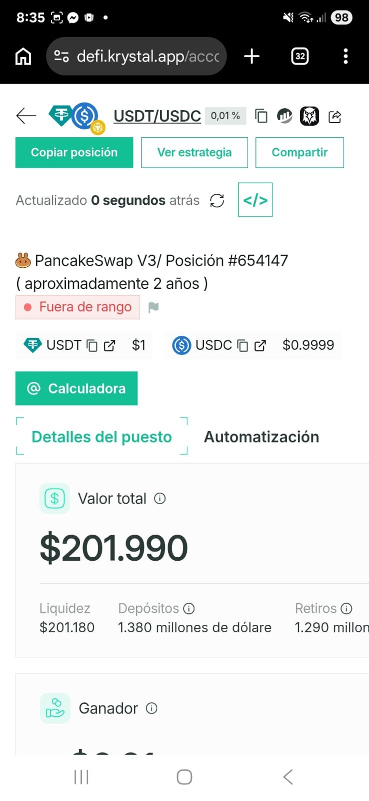 BitNest - Posición PancakeSwap V3 USDT/USDC $201,990