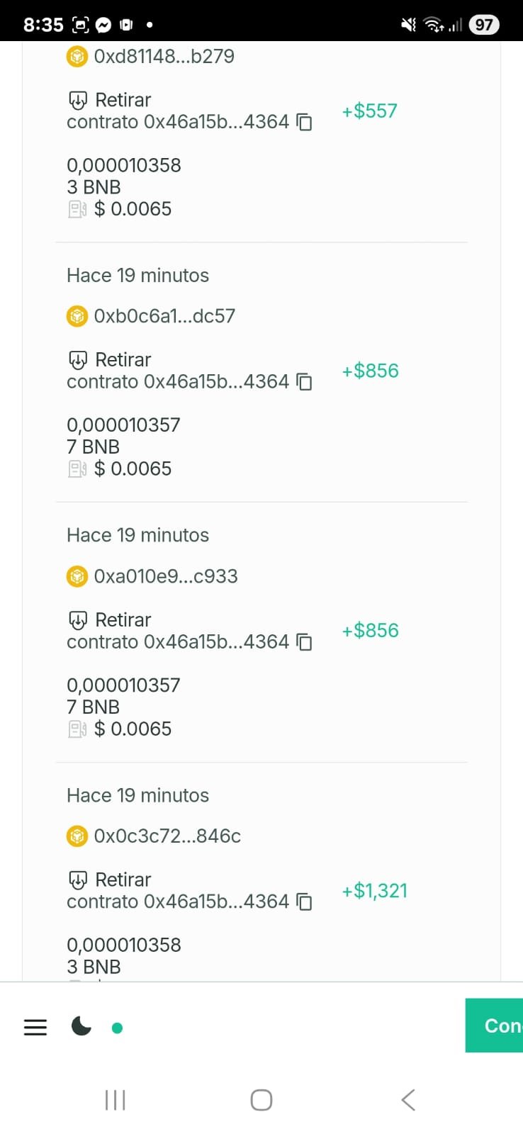 Transacciones BitNest on-chain - retiros BNB