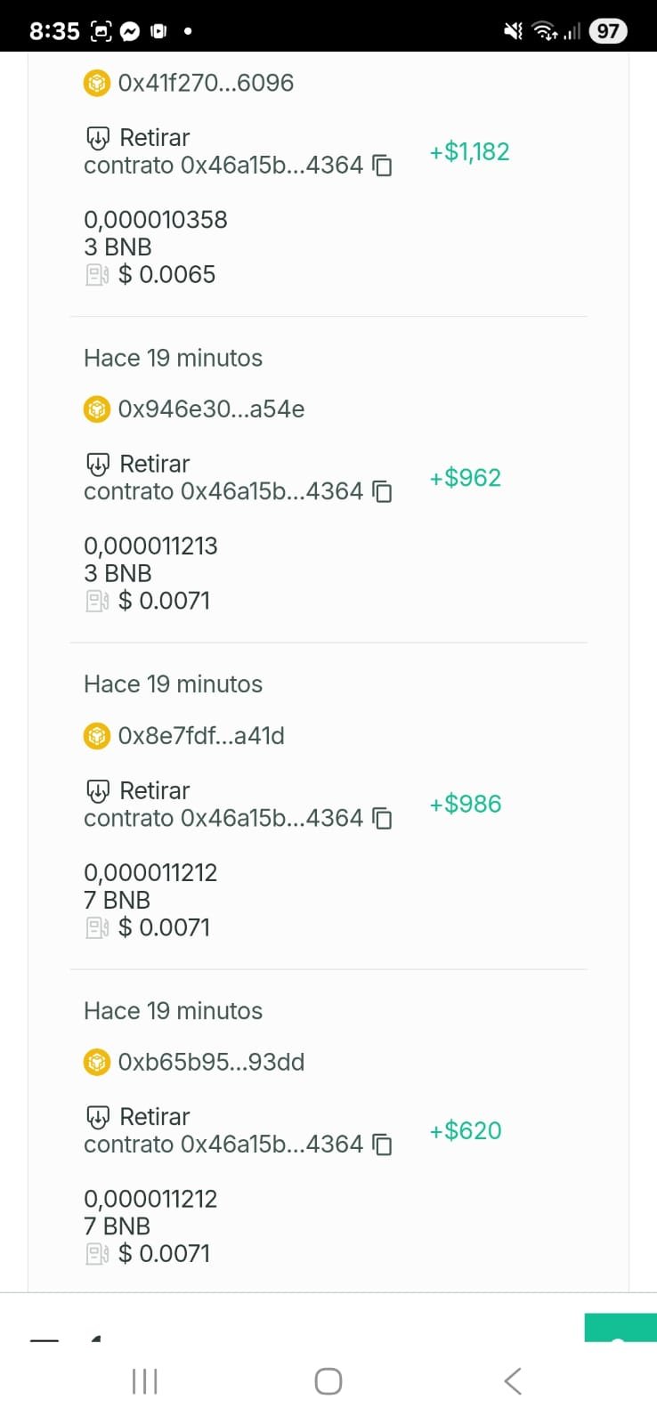 Transacciones BitNest on-chain - retiros BNB