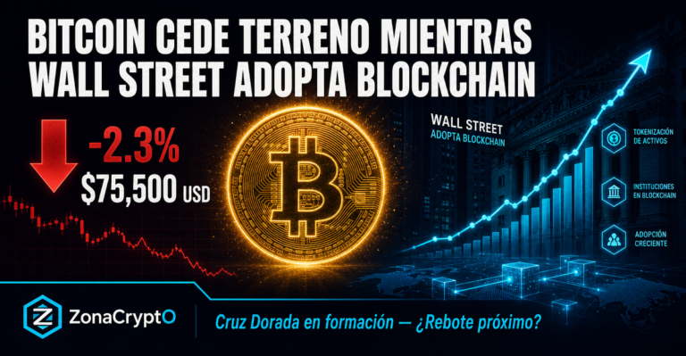 Bitcoin cae a $75,500 mientras Wall Street adopta blockchain en silencio