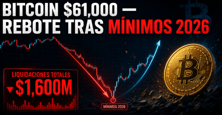 Bitcoin toca mínimos de 2026 y rebota en $61,000: $1,600 millones en liquidaciones sacuden el mercado cripto